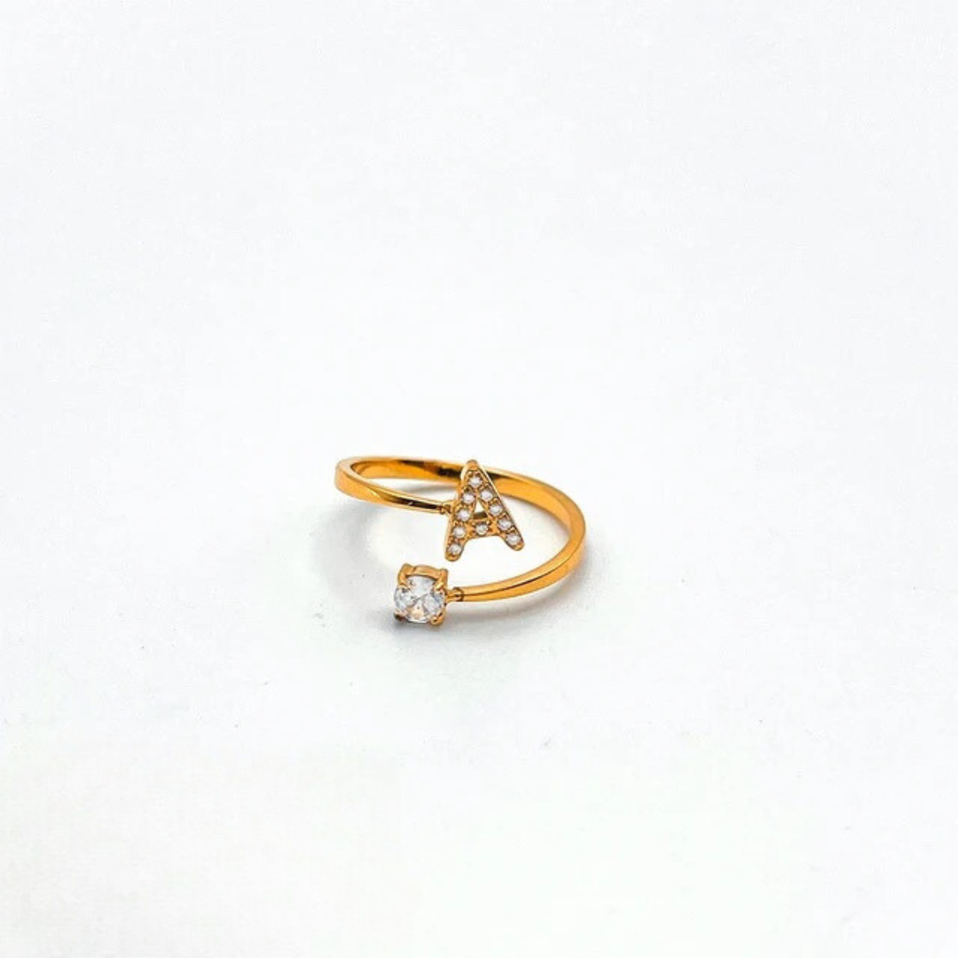 Rose Initial Rhinestone Ring