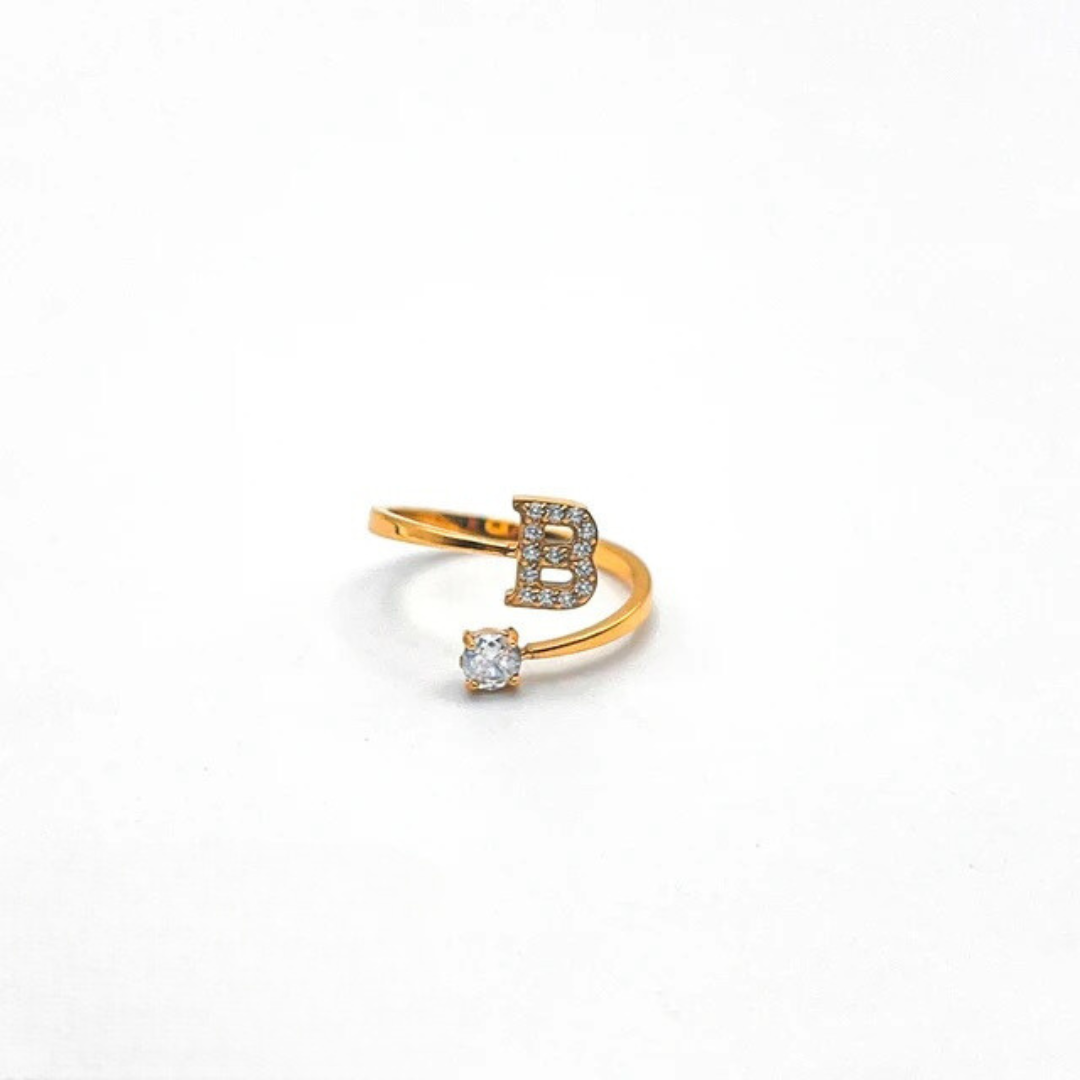 Rose Initial Rhinestone Ring