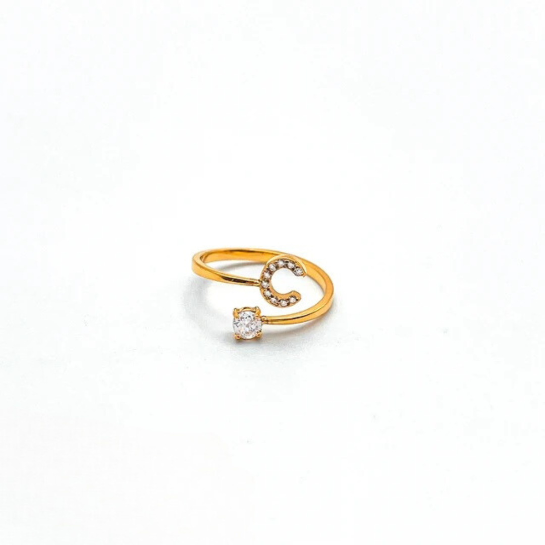 Rose Initial Rhinestone Ring