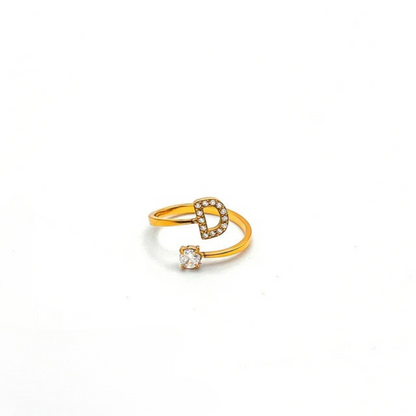 Rose Initial Rhinestone Ring