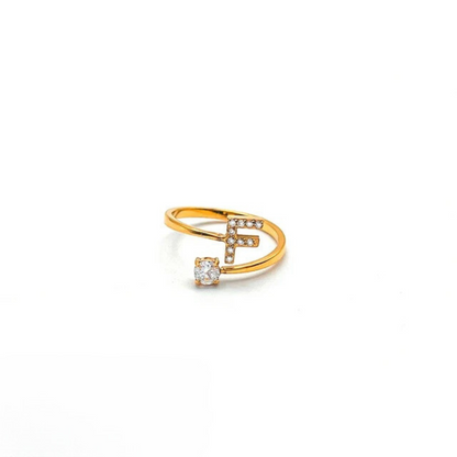 Rose Initial Rhinestone Ring