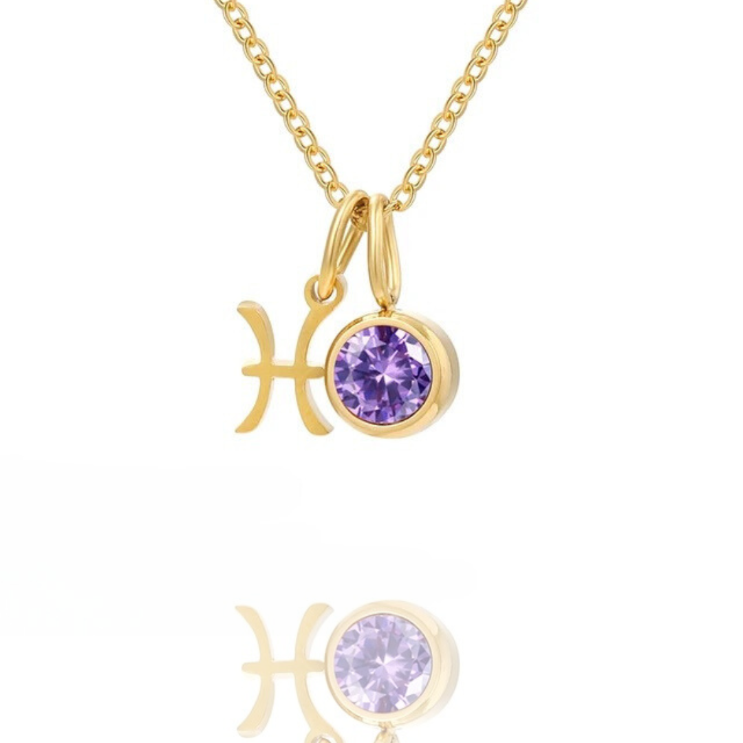 Leona Double Pendant Birthstone & Constellation Necklace