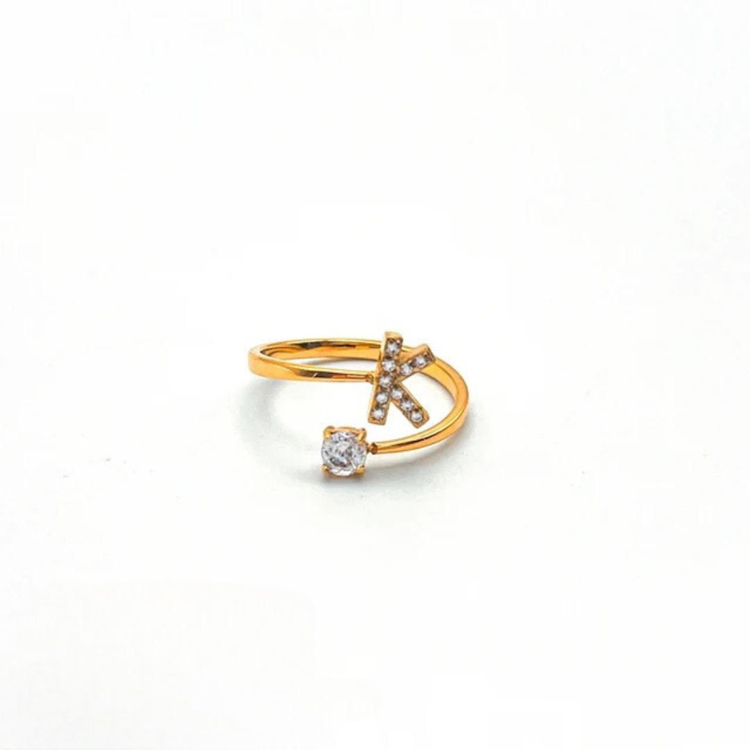 Rose Initial Rhinestone Ring