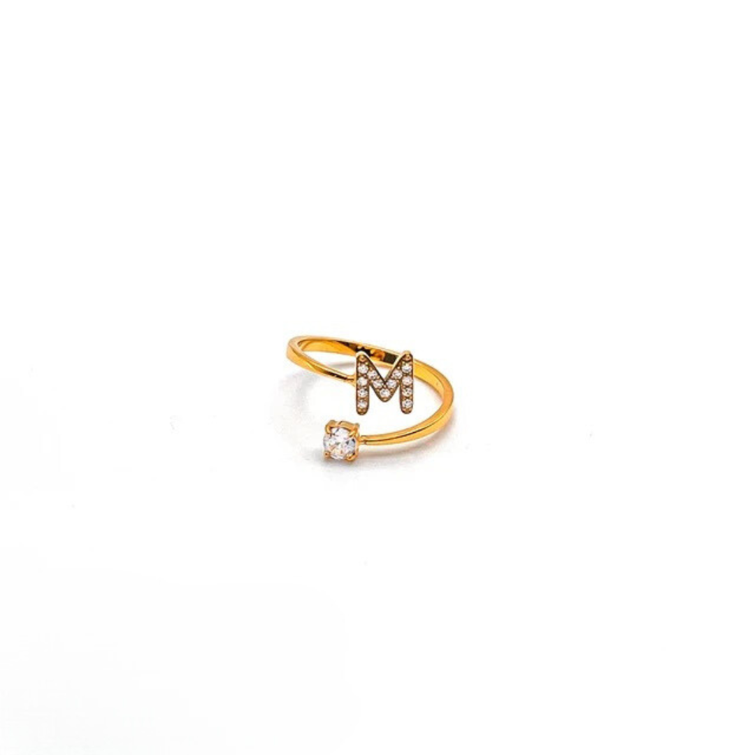 Rose Initial Rhinestone Ring