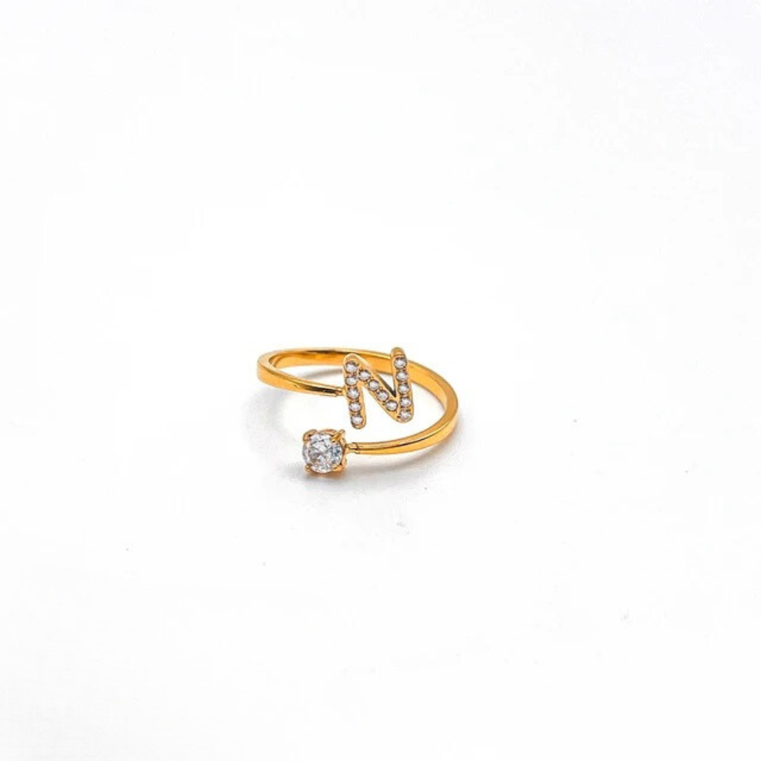 Rose Initial Rhinestone Ring