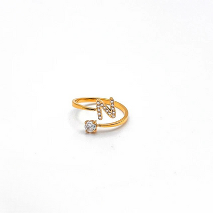 Rose Initial Rhinestone Ring