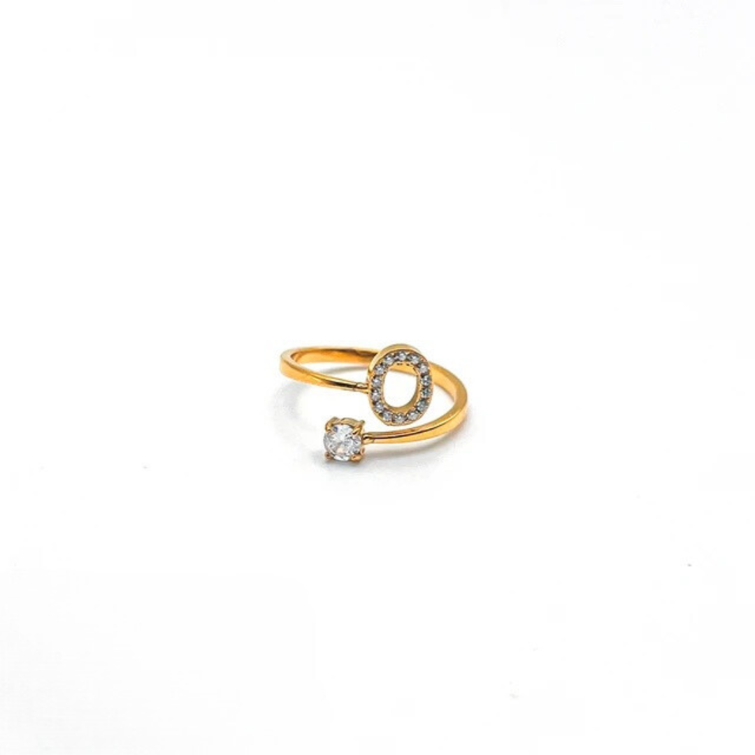 Rose Initial Rhinestone Ring