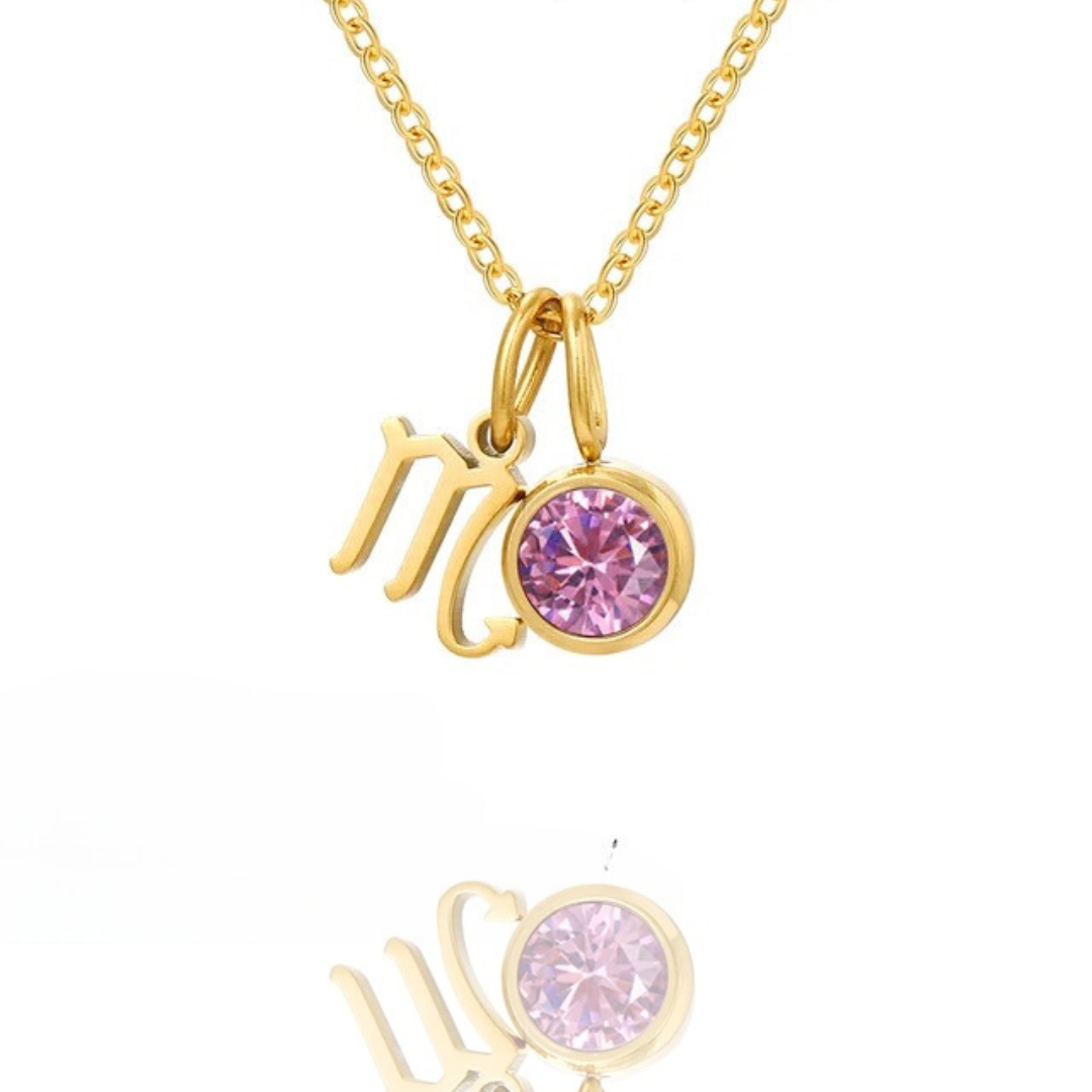 Leona Double Pendant Birthstone & Constellation Necklace