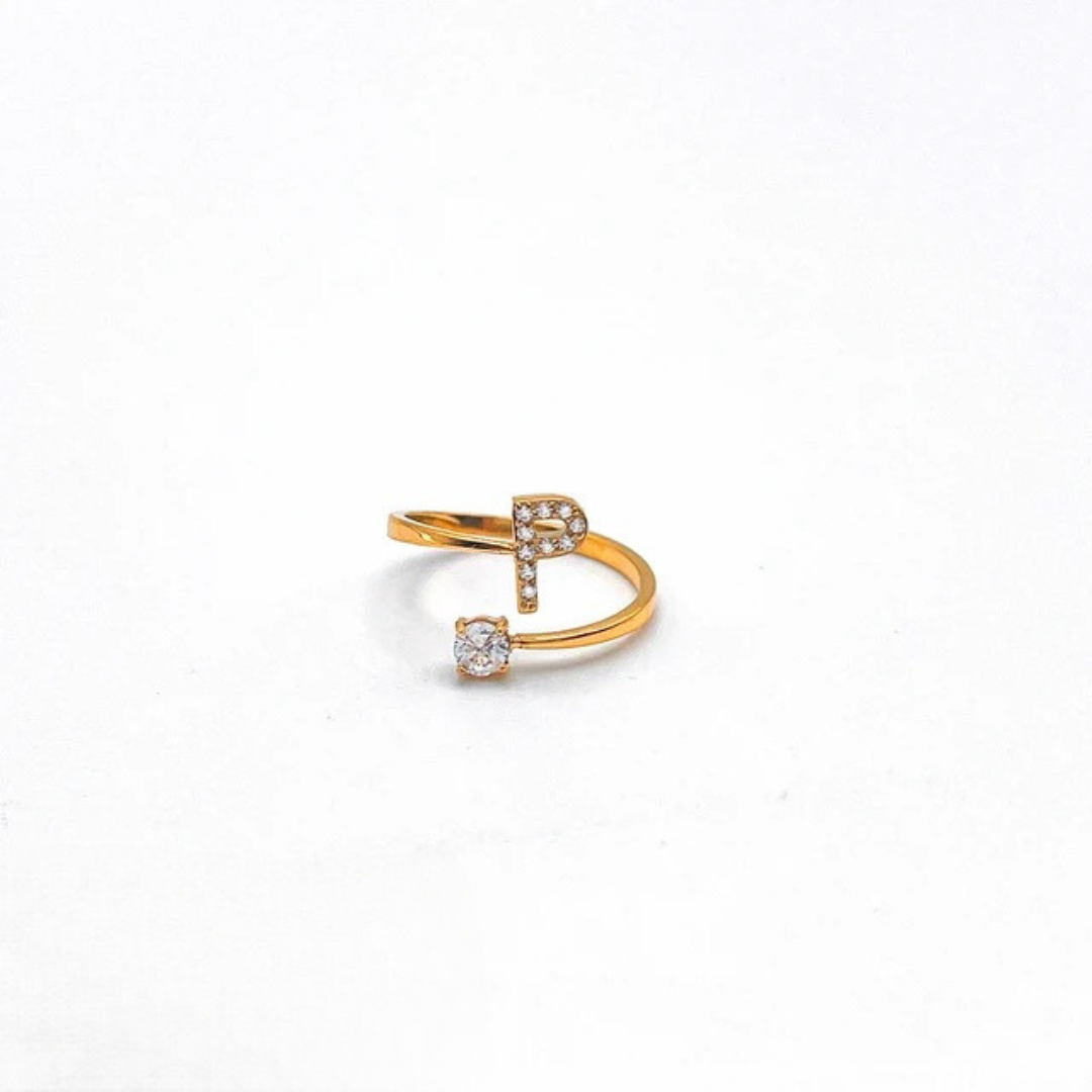 Rose Initial Rhinestone Ring