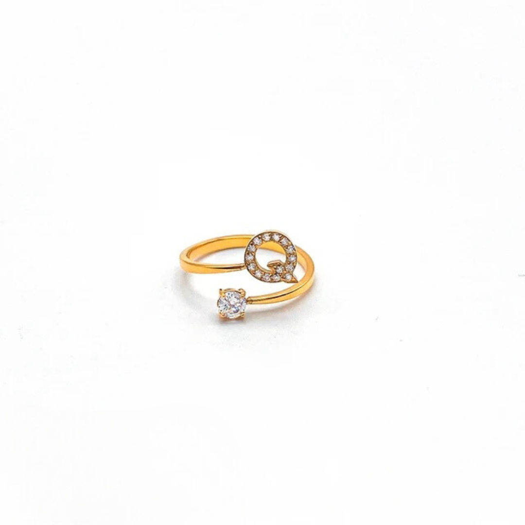 Rose Initial Rhinestone Ring