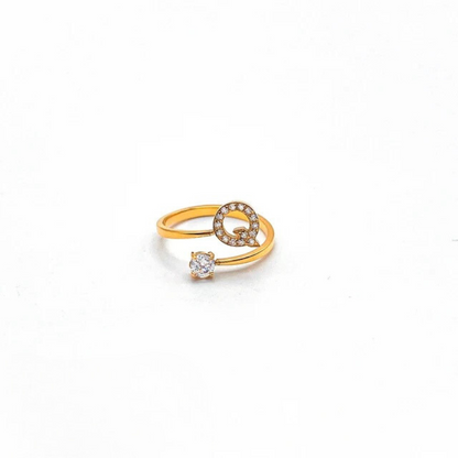 Rose Initial Rhinestone Ring