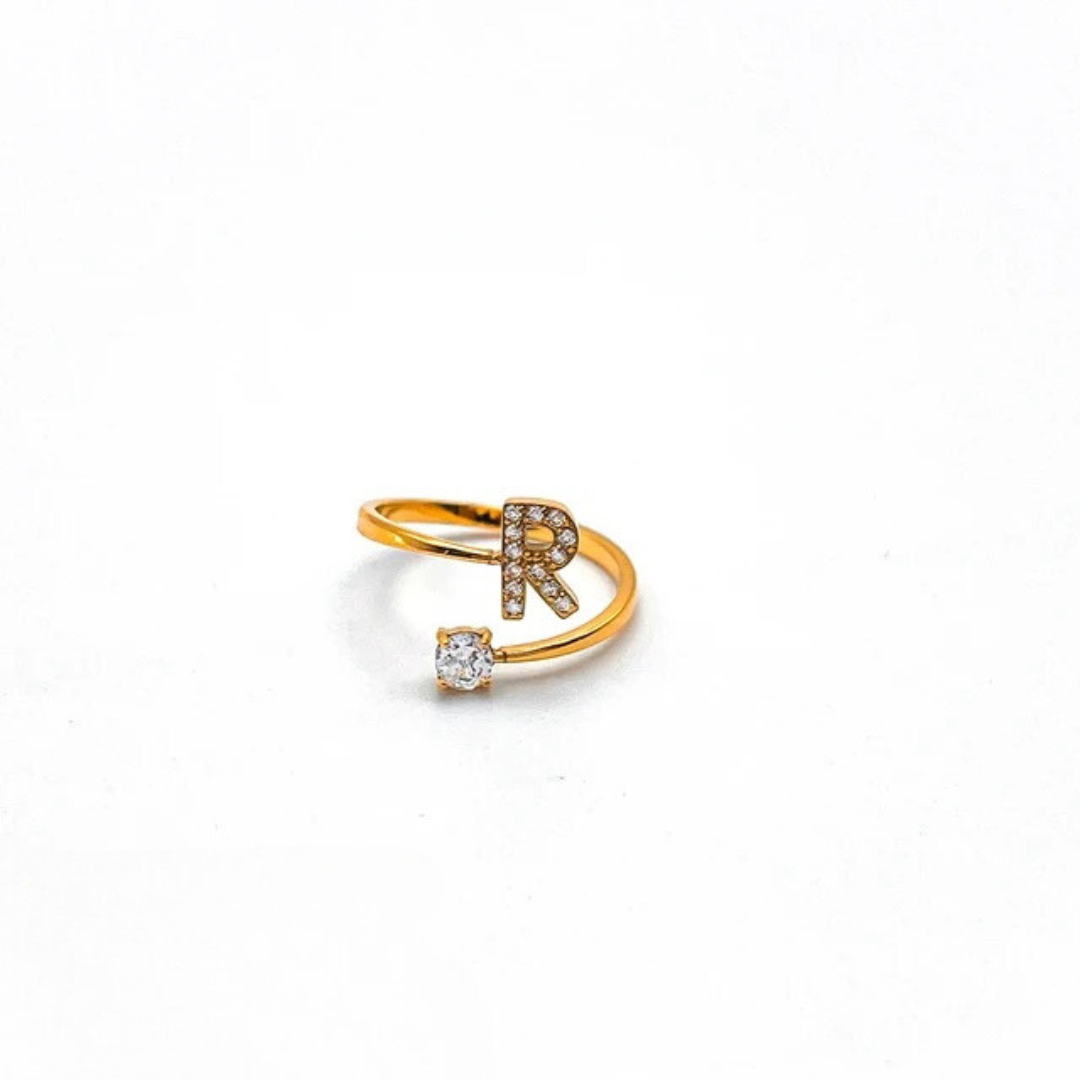 Rose Initial Rhinestone Ring