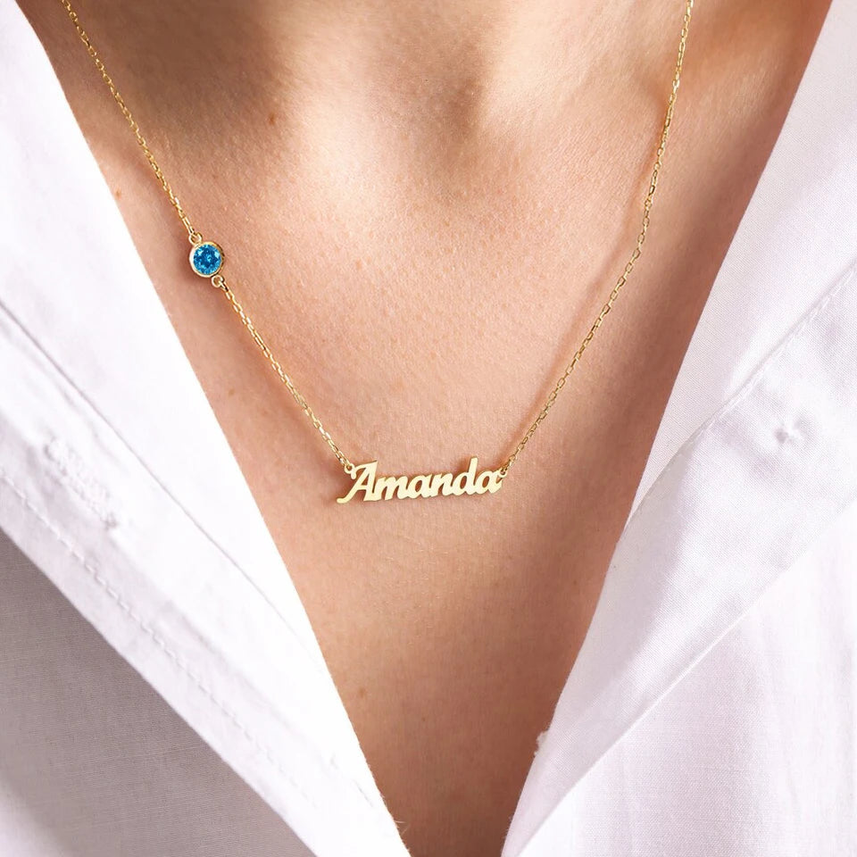 Harper Birthstone Personalized Name Necklace