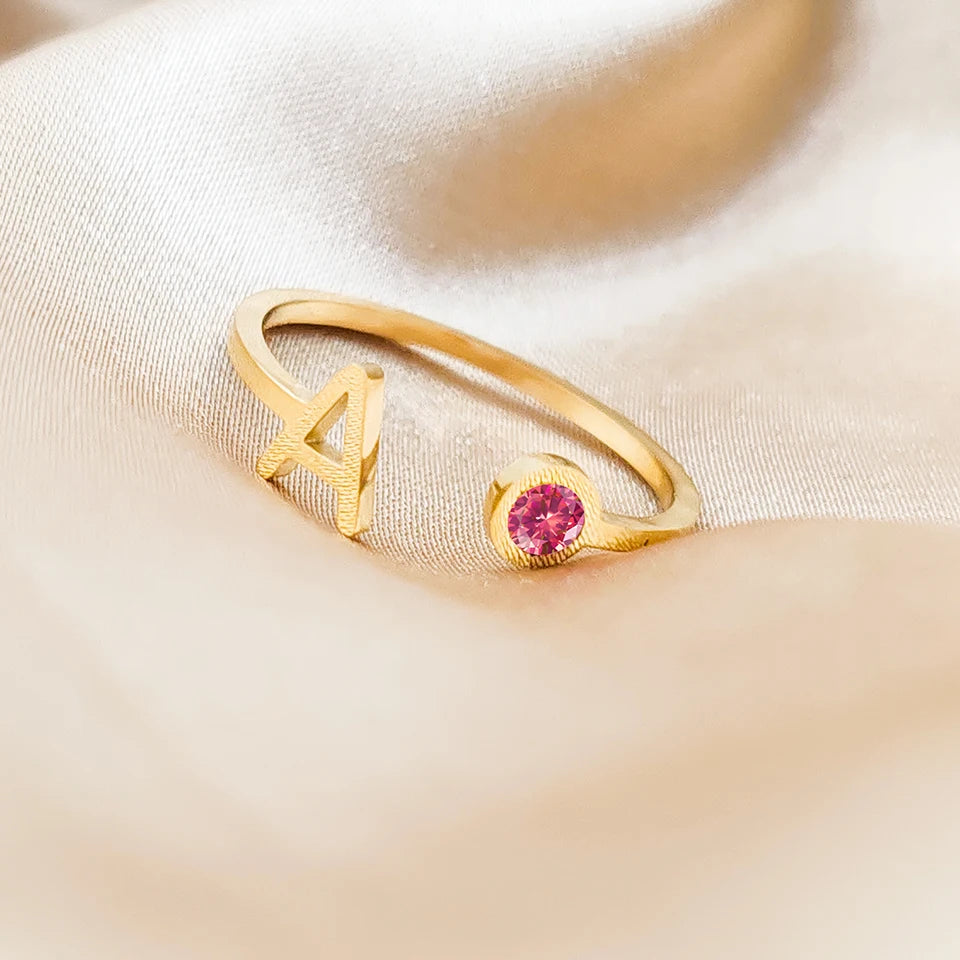 Brea Birthstone Initial Ring