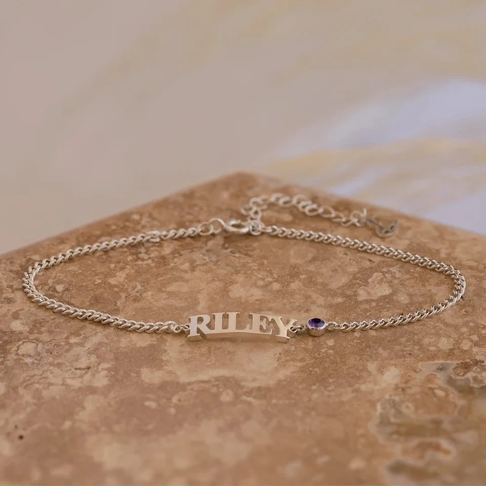 Harper Birthstone Personalized Name Bracelet