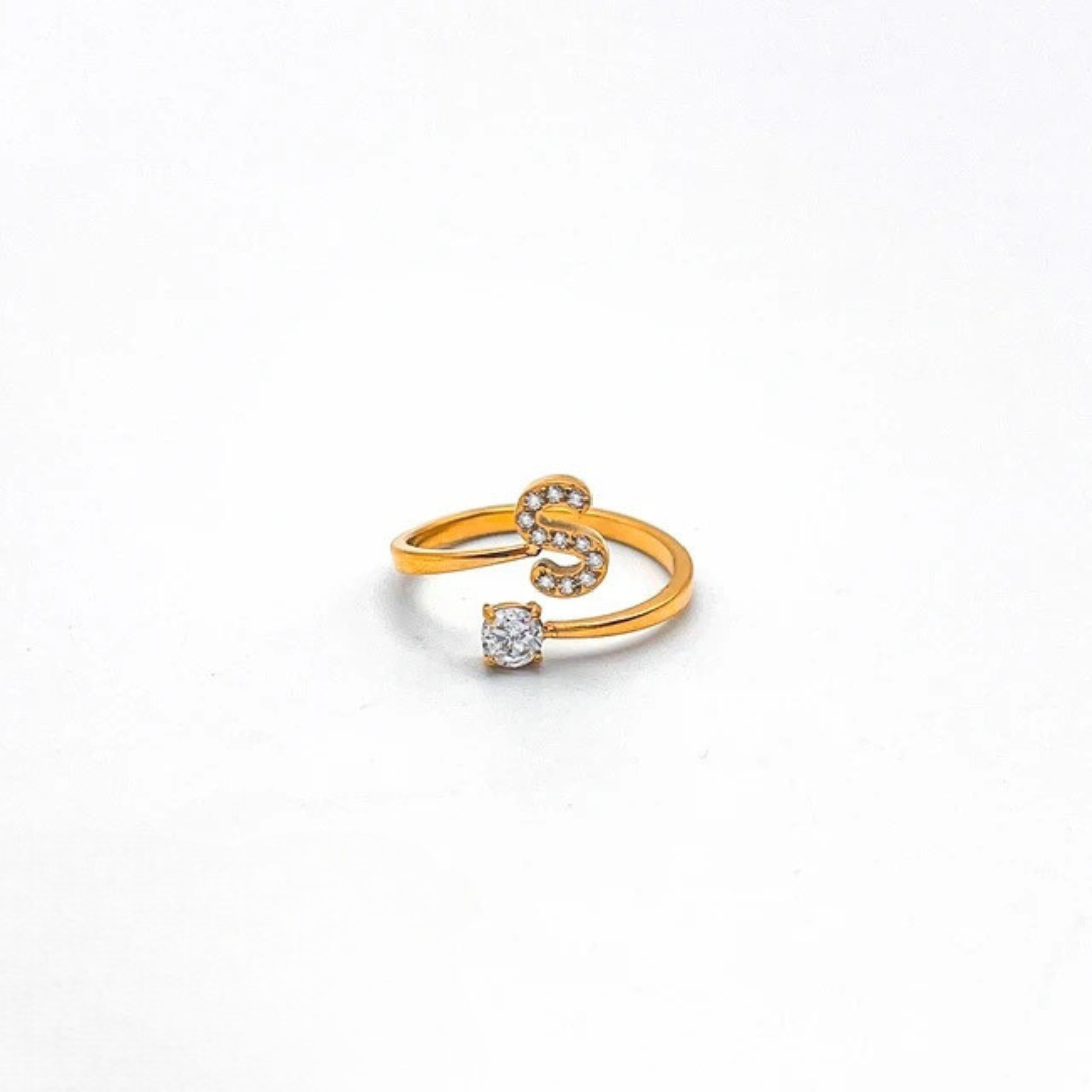 Rose Initial Rhinestone Ring