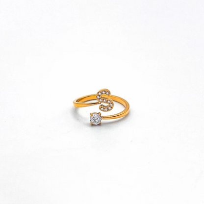 Rose Initial Rhinestone Ring