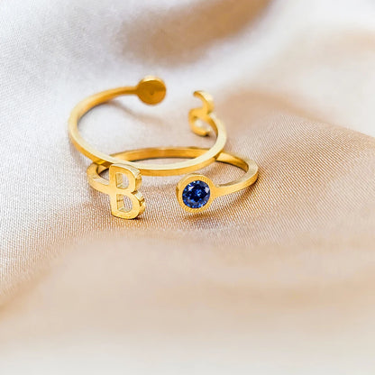 Brea Birthstone Initial Ring