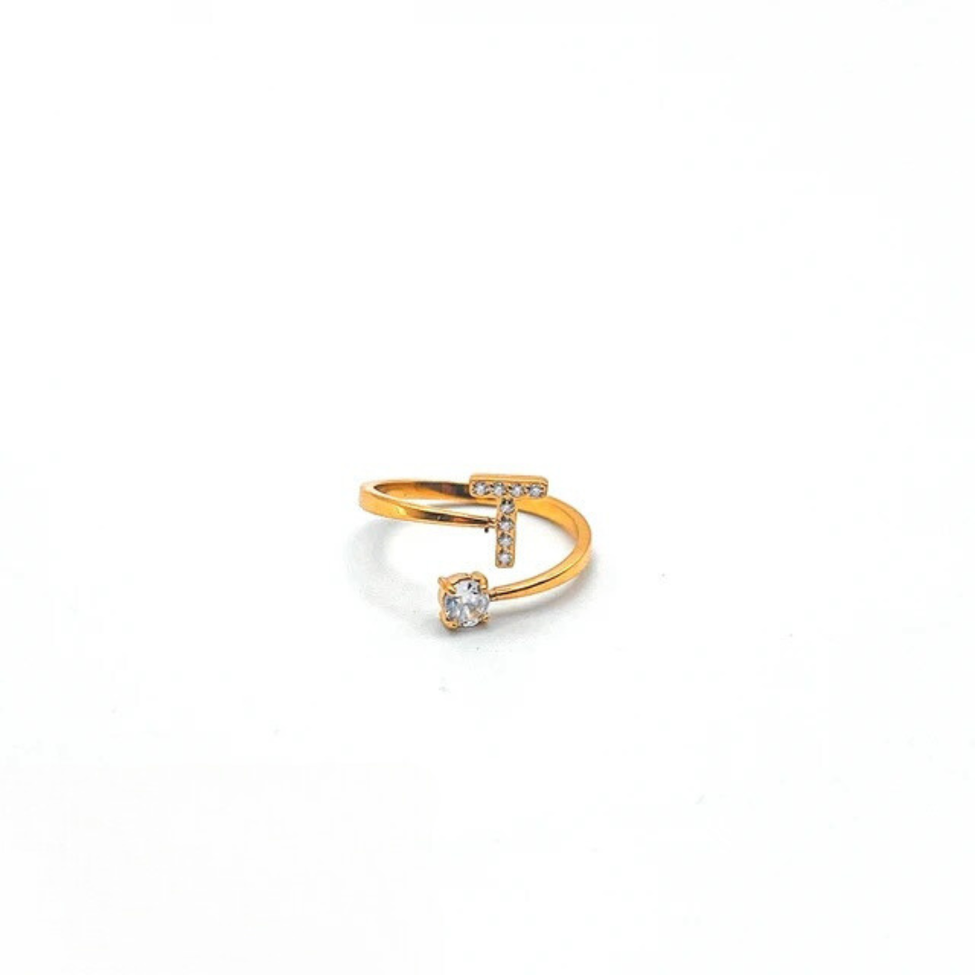 Rose Initial Rhinestone Ring