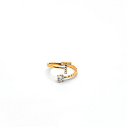 Rose Initial Rhinestone Ring