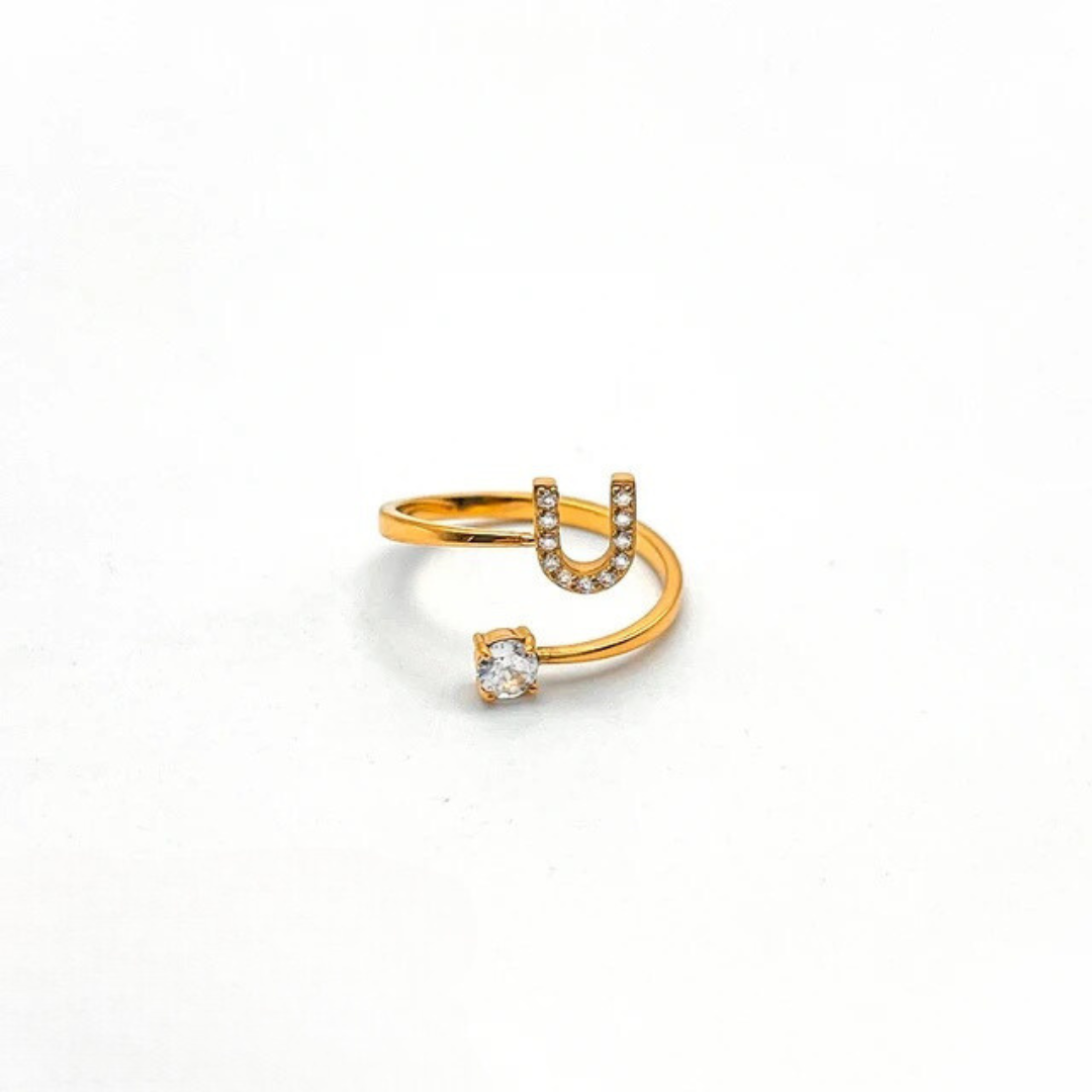 Rose Initial Rhinestone Ring