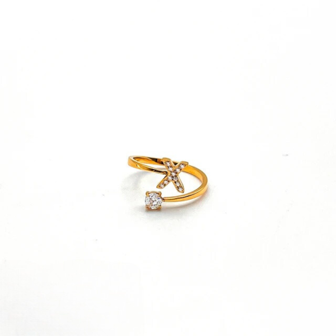 Rose Initial Rhinestone Ring