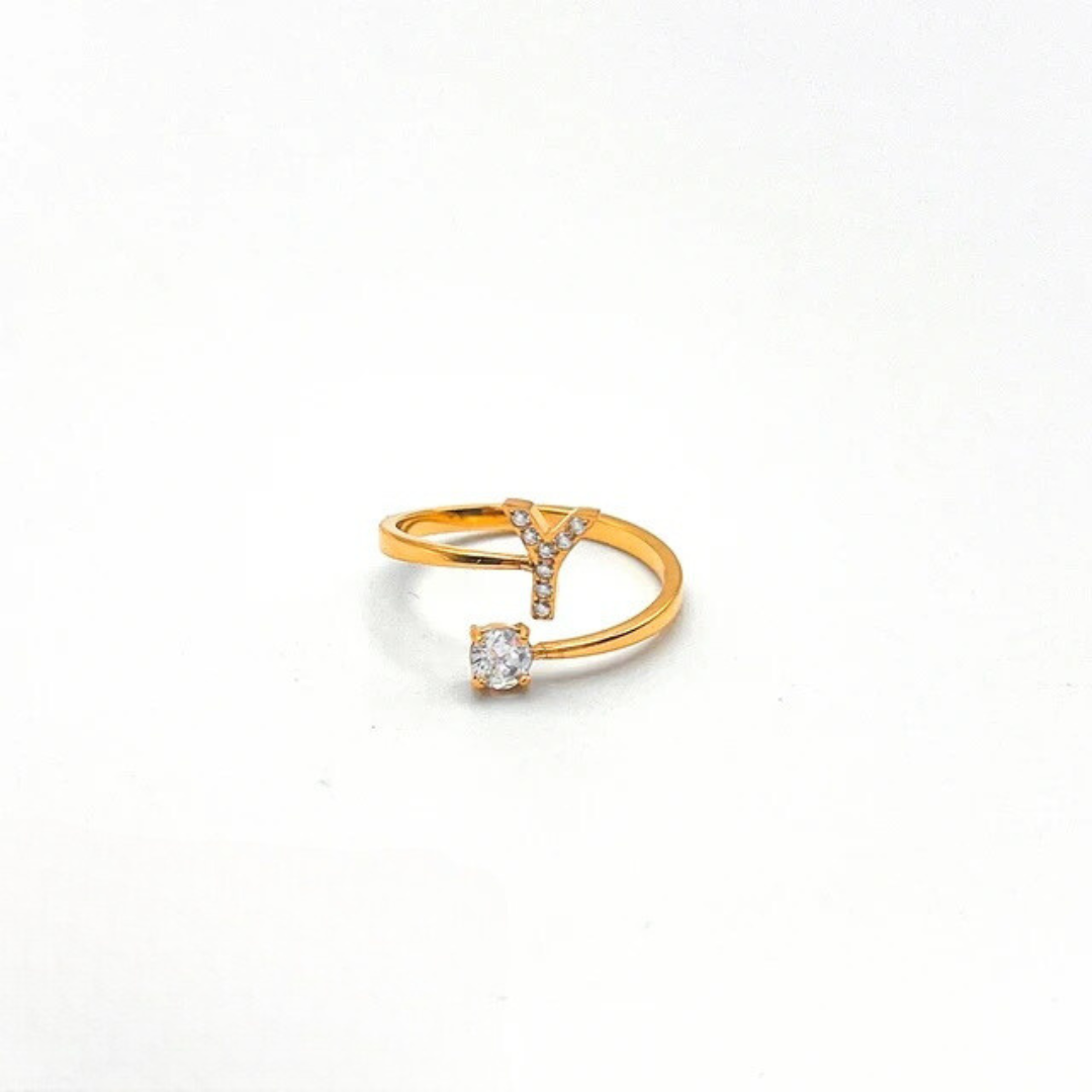 Rose Initial Rhinestone Ring