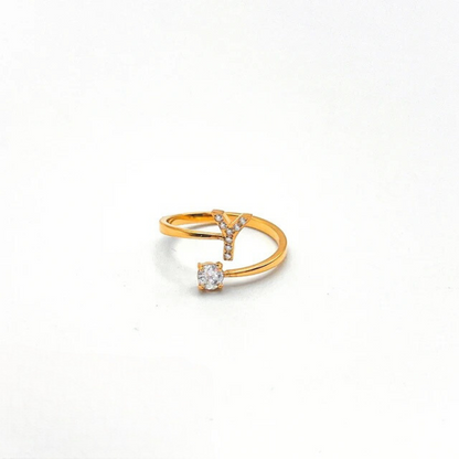 Rose Initial Rhinestone Ring