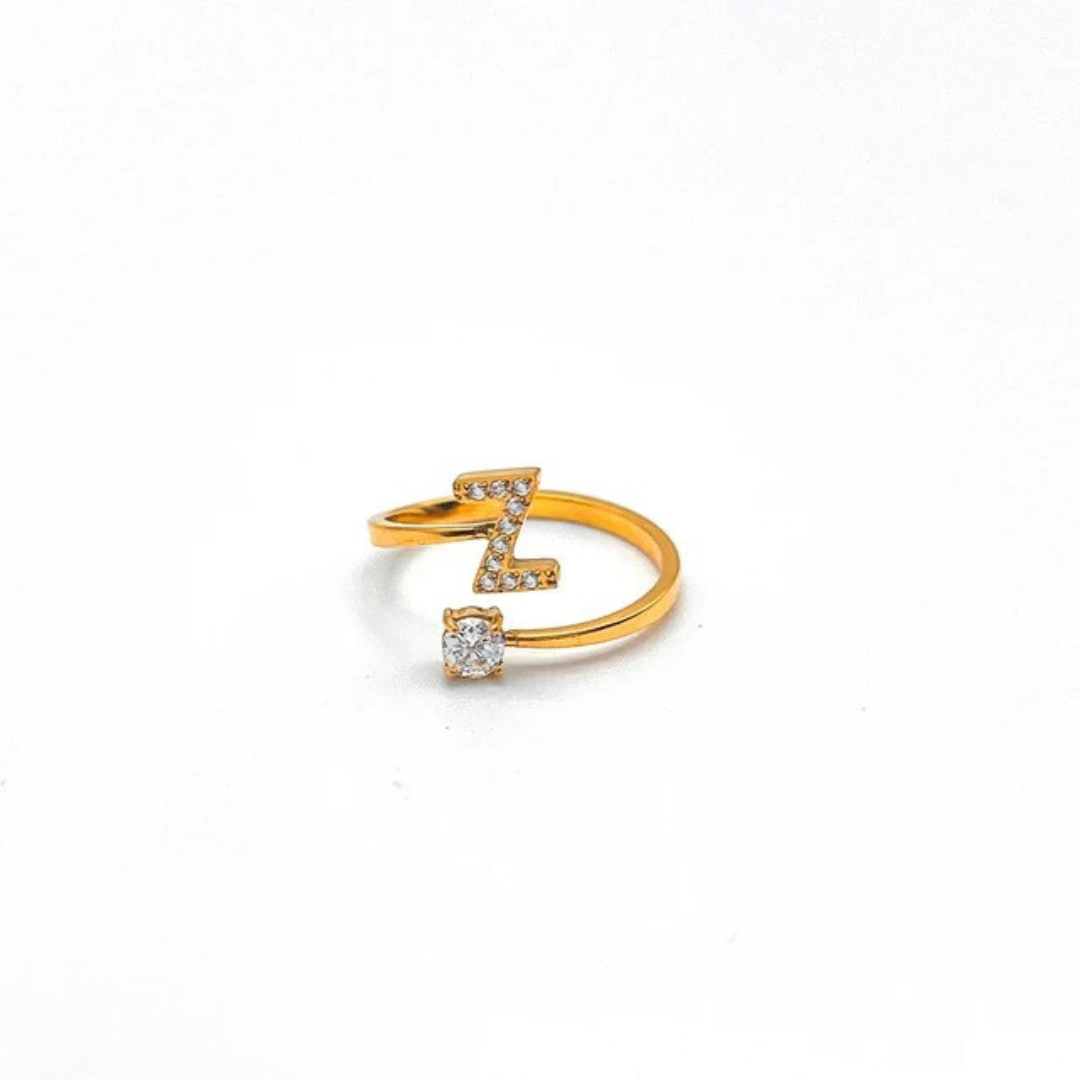 Rose Initial Rhinestone Ring