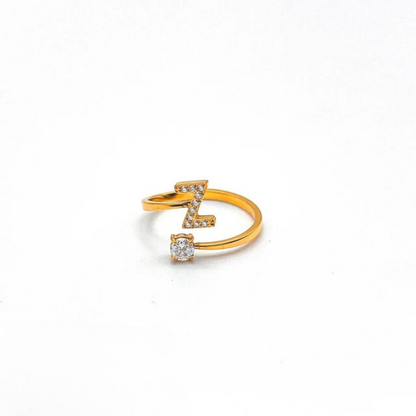 Rose Initial Rhinestone Ring