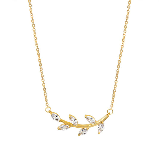 Dainty Crystal Branch Leaf Pendant Necklace